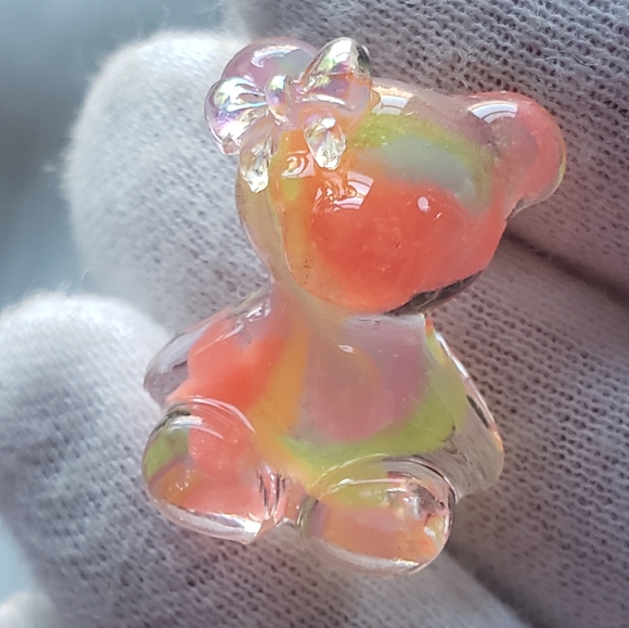 Handmade Rainbow Bear with Bows Stud Earrings - Reacts to UV Light - Picture 3 of 8
